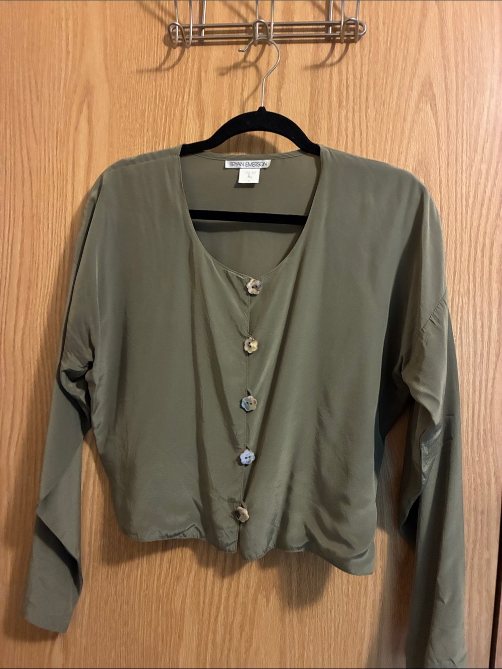 Bryan Emerson Olive Green Button-Front Blouse